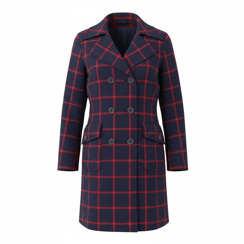 Share The Limited Navy and Red Plaid Double Breasted Coat Jacket Size Medium NWT